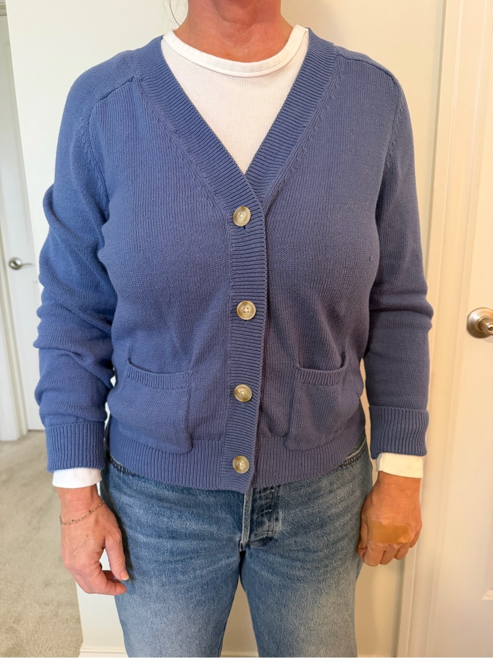 LOFT Lavender-Blue Button-Front V-Neck Cardigan
